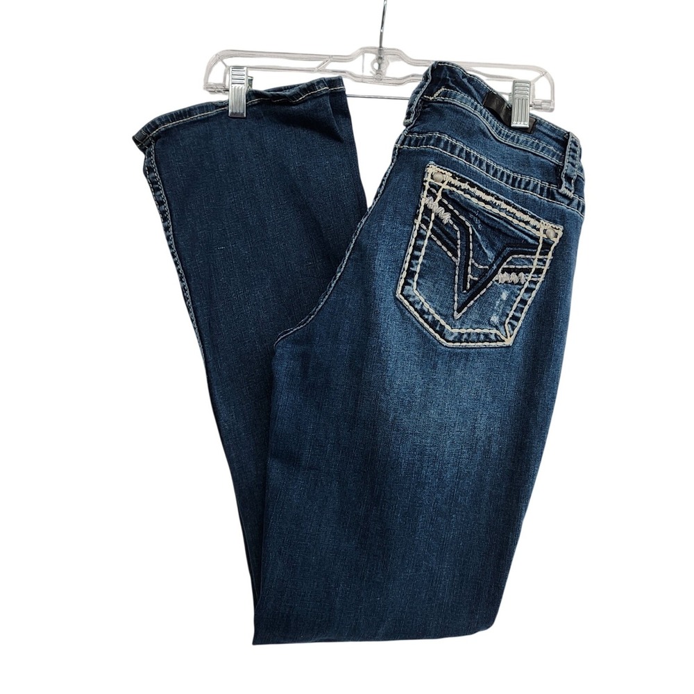 Vigoss 10 Blue Boot Cut Jeans Y2K Western Cowgirl Boho Thick Stitch Dark Wash